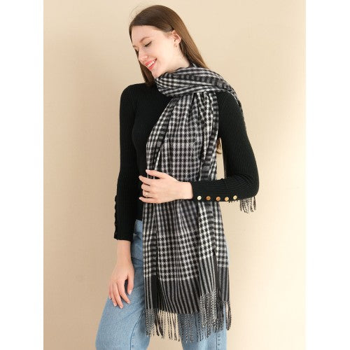 BLACK Newest Fashion Scarf Checkered With Tassel Ends