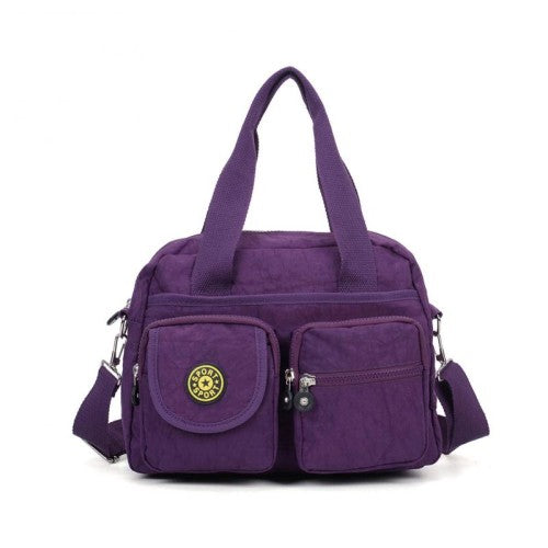 PURPLE Voyager Utility Nylon Shoulder Bag – Waterproof Multi-Pocket Travel Handbag