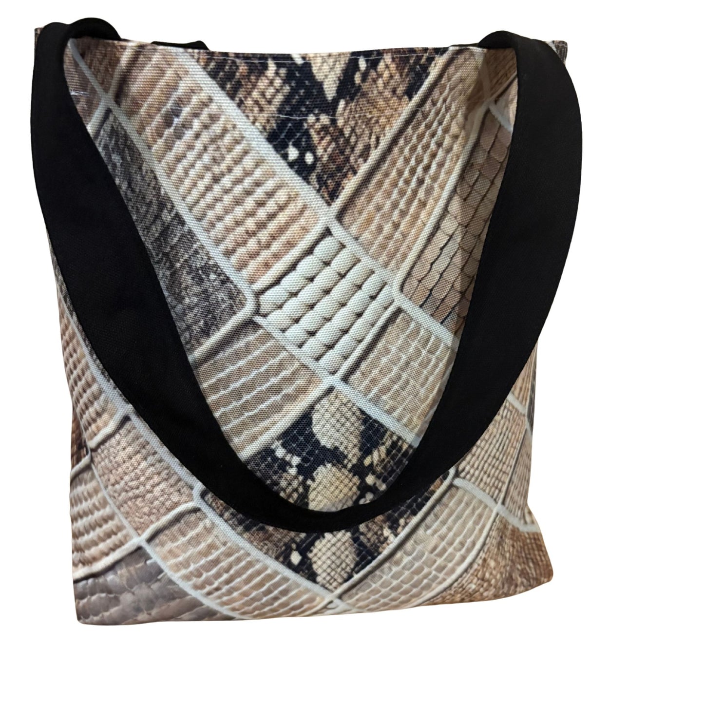 Stylish Faux Snakeskin Print Canvas Tote Bag – Reusable Shoulder Shopper Bag with Black Handles, Lightweight & Durable Handbag for Everyday Use
