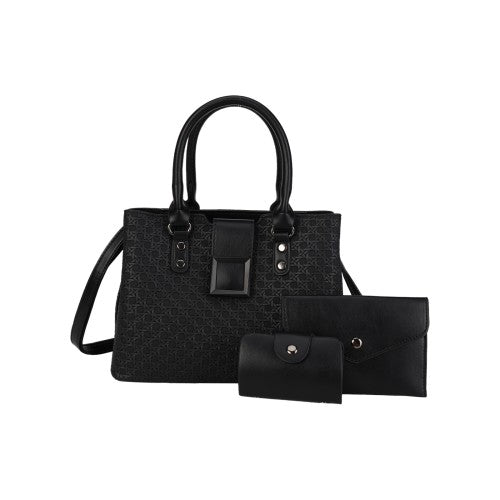 CT44945 BLACK Urban Chic PU Leather Diamond Pattern Three-Piece Bag Set
