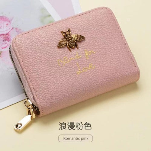 LB02850 PINK Bee-themed PU Leather Cardholder