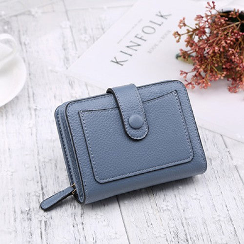 LB02848-BLUE Ladies' Simple PU Leather Short Zipper Purse