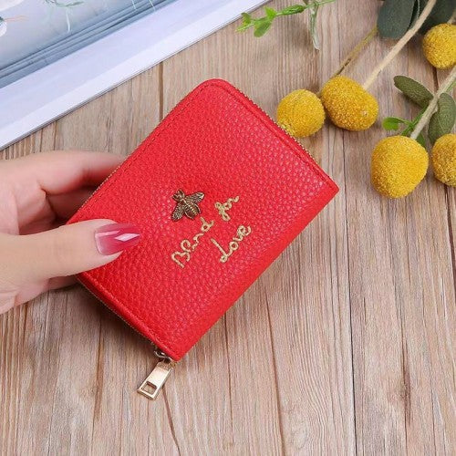 LB02850 RED Bee-themed PU Leather Cardholder