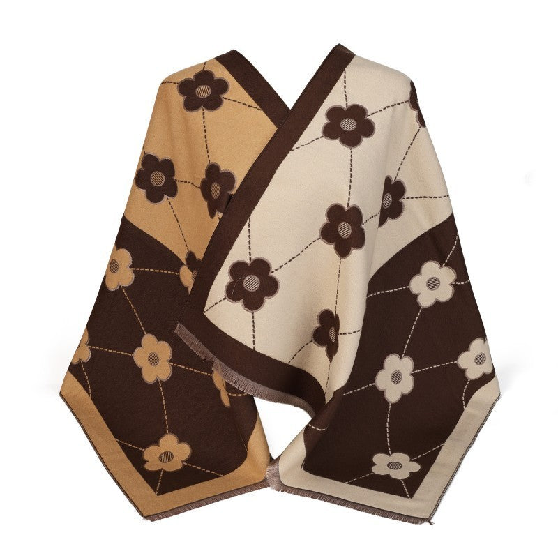 Floral Oversized Cotton Shawl Wrap – 100% Cotton Scarf Poncho Style (180cm × 65c