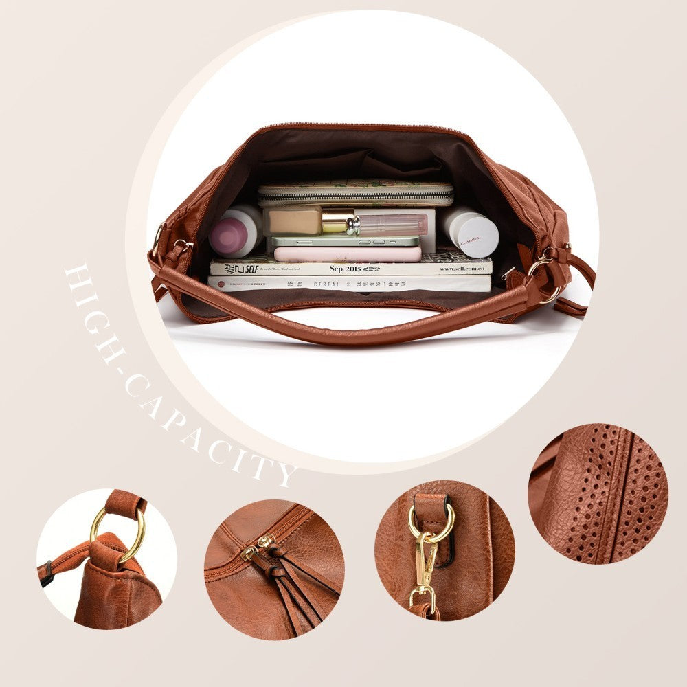 Women’s PU Leather Hobo Shoulder Bag Tote Large Capacity Handbag with Purse