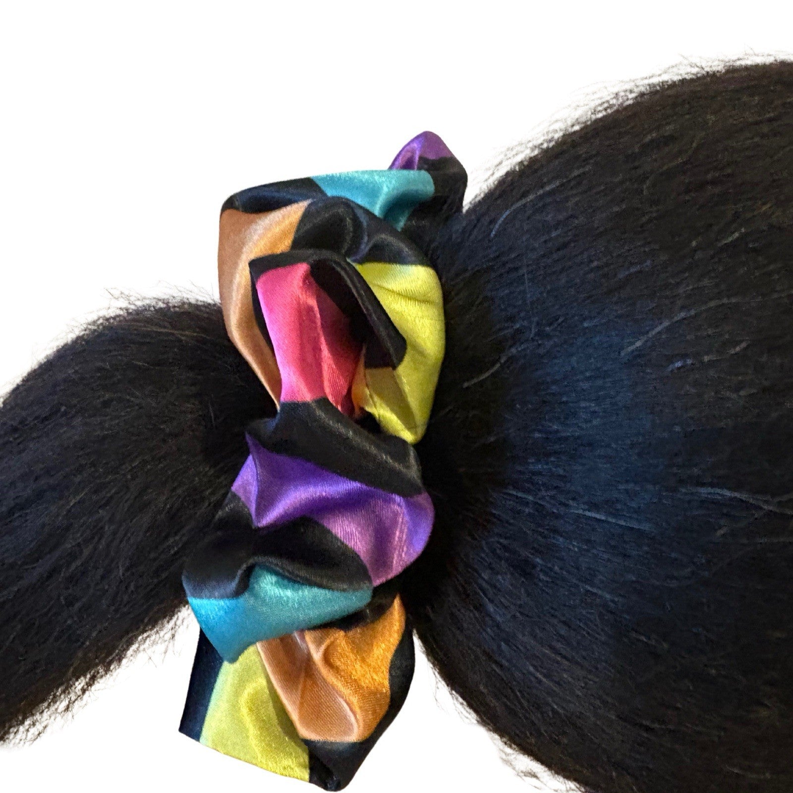 Large Handmade Satin Scrunchie – Rainbow Stripe Hair Tie – Soft Silk Feel