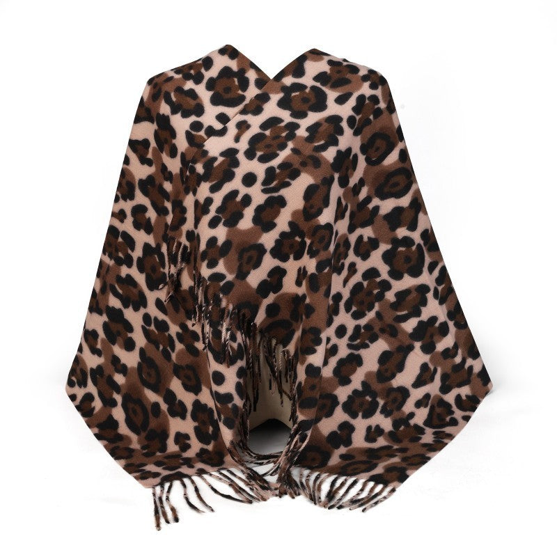 Leopard Print Shawl Scarf – Women’s Large Cotton Wrap | Winter Fashion Poncho