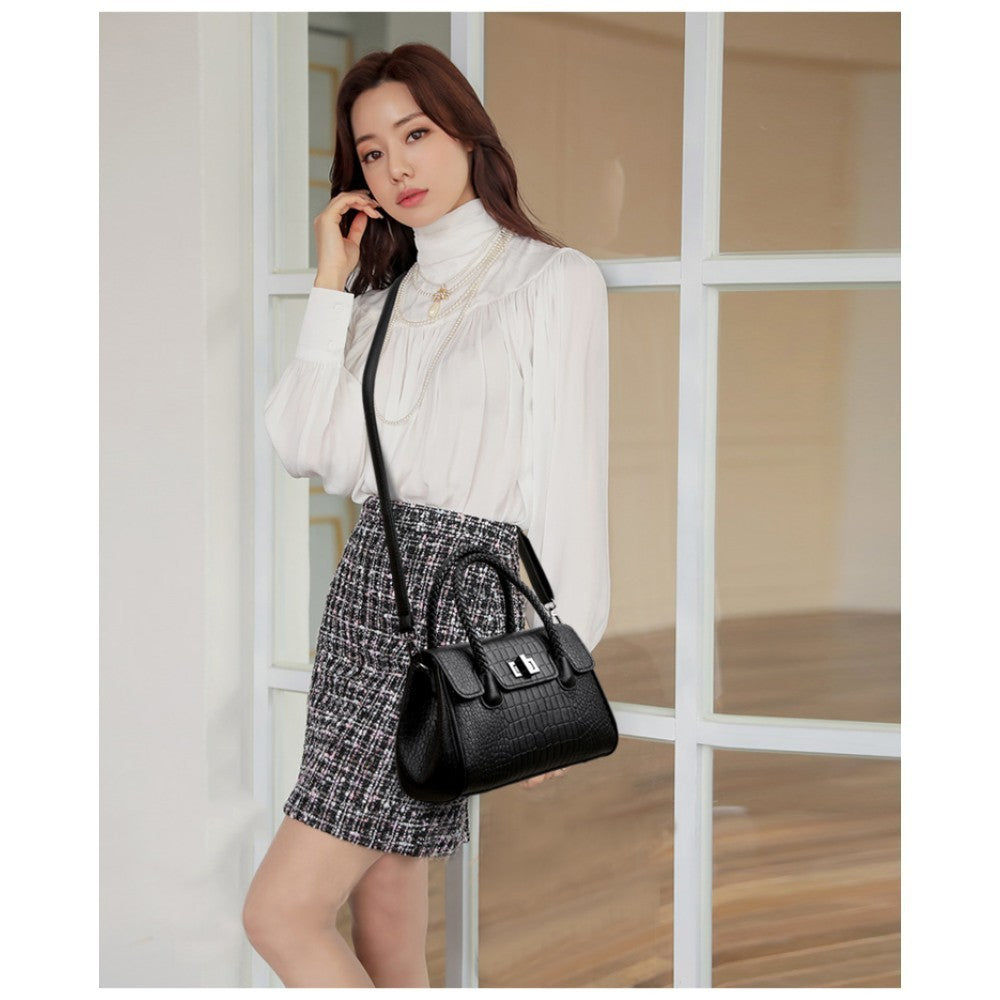 Women’s Croc Embossed PU Leather Handbag Shoulder Bag Tote Satchel with Strap