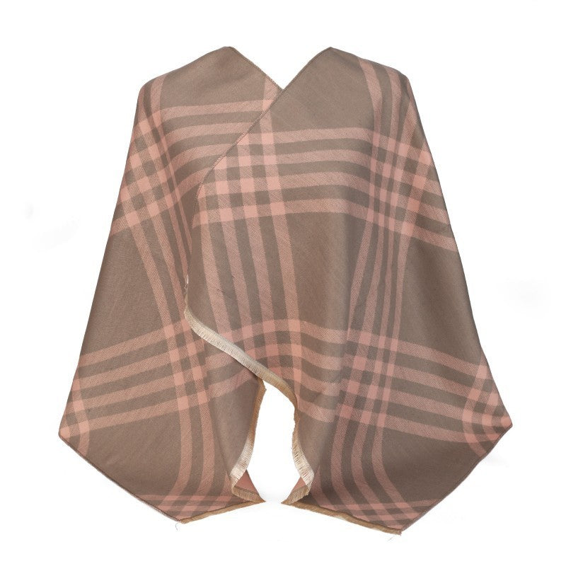 Oversized Checked Shawl Wrap – 100% Cotton Scarf Poncho Style (180cm × 65cm)