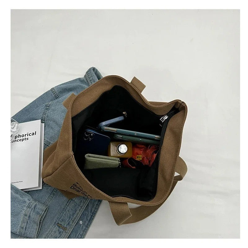 Terra cotta Canvas Tote Bag with Cute Cat Print – Eco Reusable Shoulder Handbag