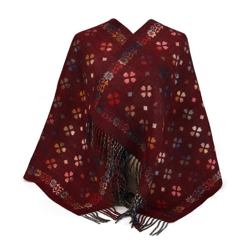 Floral Pattern 100% Cotton Oversized Shawl with Fringe – Large Wrap & Poncho