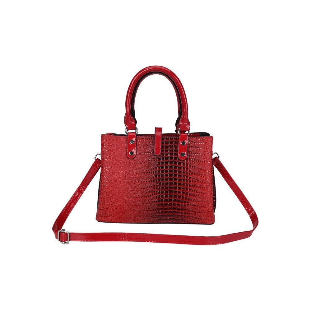 Women’s Croc Embossed PU Leather Handbag Shoulder Tote Crossbody Bag – Medium