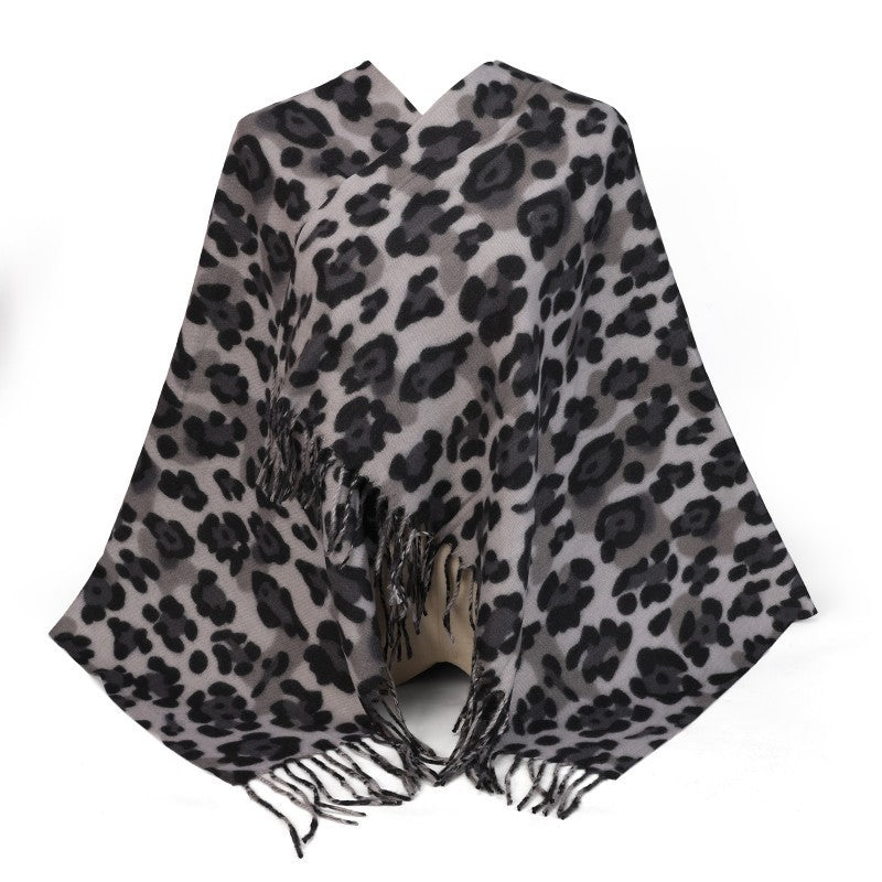 Leopard Print Shawl Scarf – Women’s Large Cotton Wrap | Winter Fashion Poncho