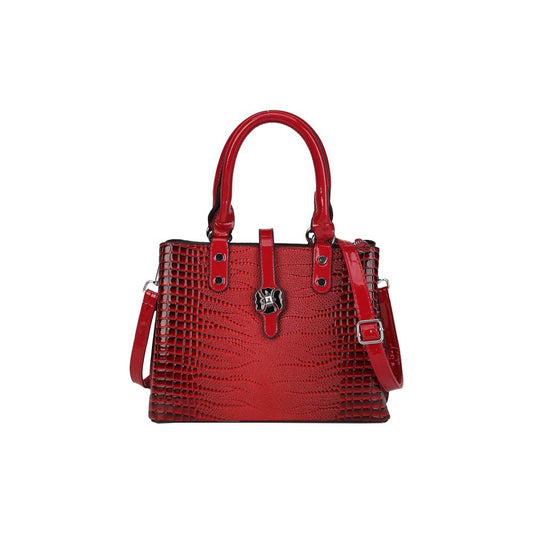 Women’s Croc Embossed PU Leather Handbag Shoulder Tote Crossbody Bag – Medium