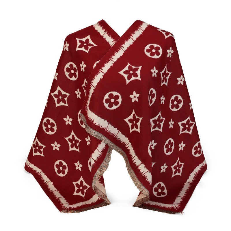 Patterned Oversized Shawl Wrap – 100% Cotton Scarf Poncho Style (180cm × 65cm)