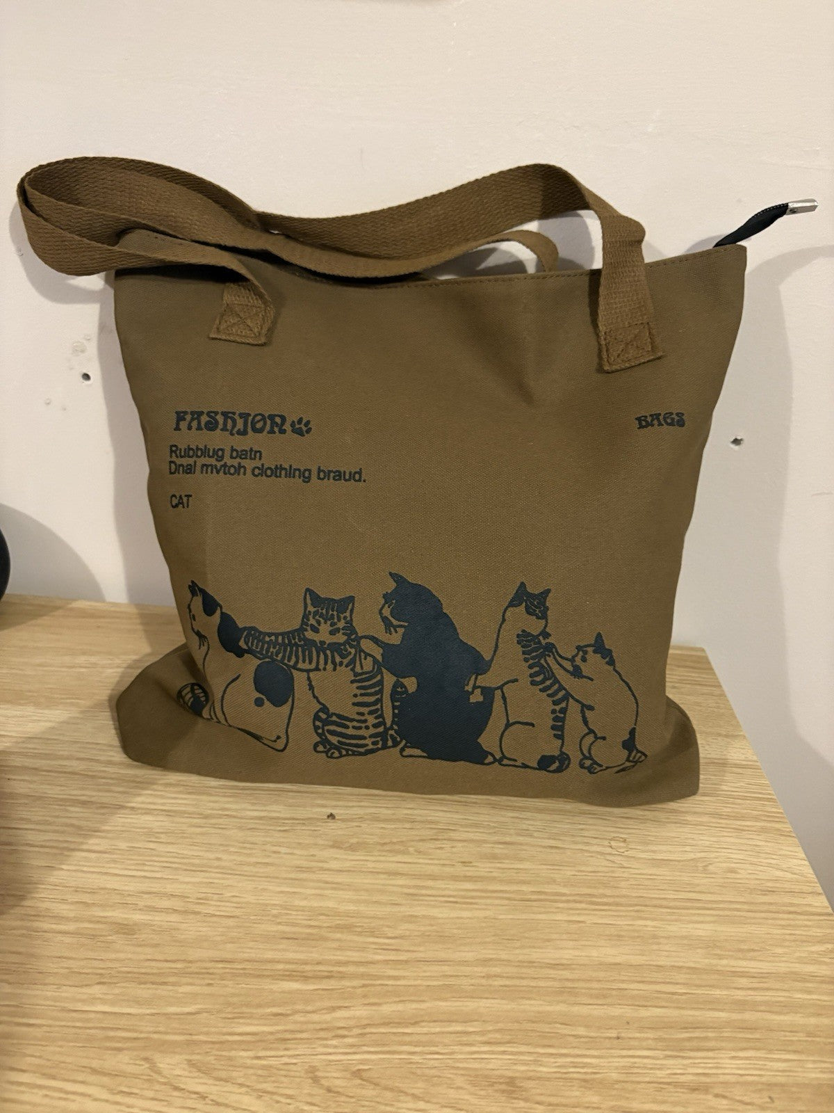 Terra cotta Canvas Tote Bag with Cute Cat Print – Eco Reusable Shoulder Handbag