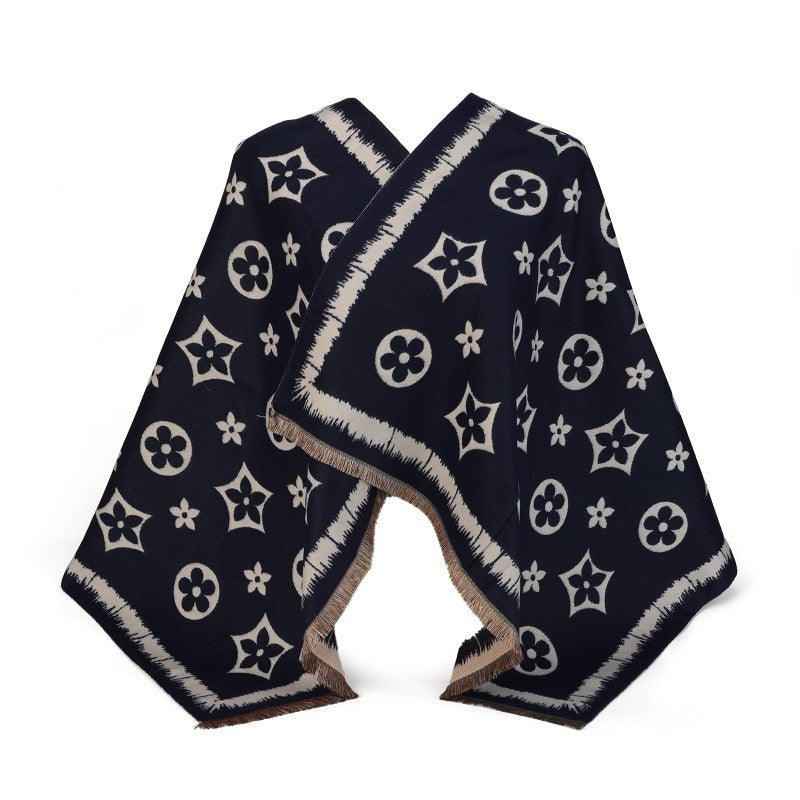 Patterned Oversized Shawl Wrap – 100% Cotton Scarf Poncho Style (180cm × 65cm)