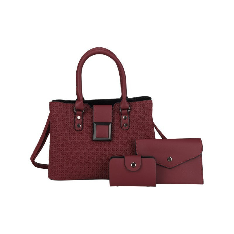 Women’s 3 Piece Embossed Tote Handbag Shoulder Crossbody Bag Purse Set