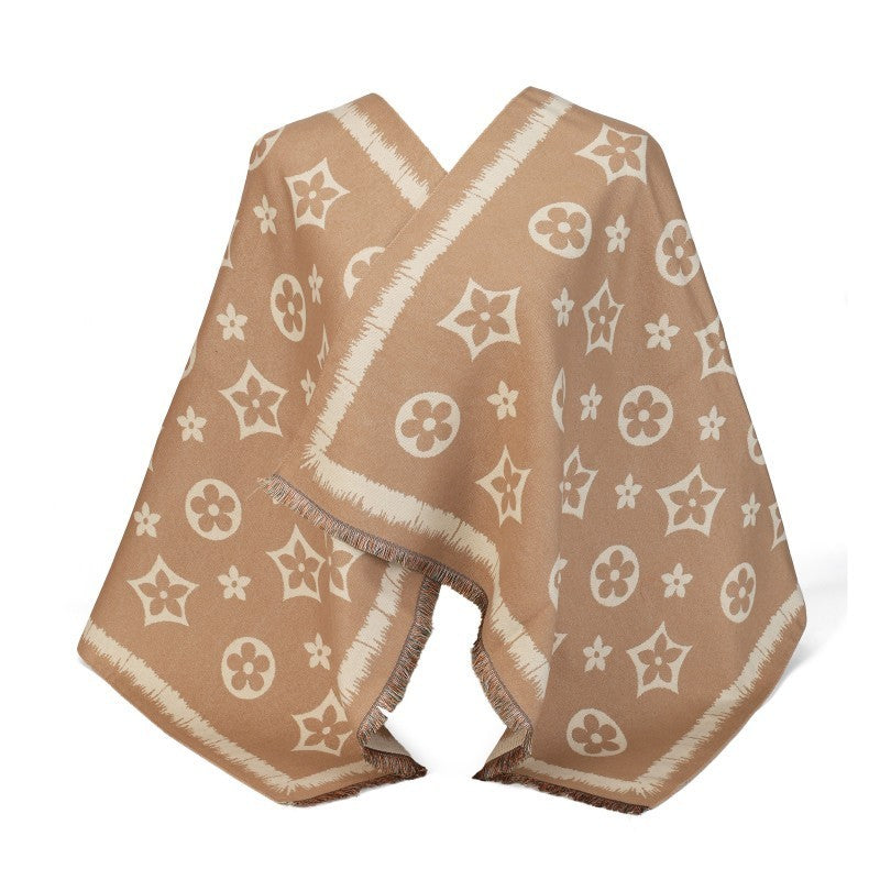 Patterned Oversized Shawl Wrap – 100% Cotton Scarf Poncho Style (180cm × 65cm)