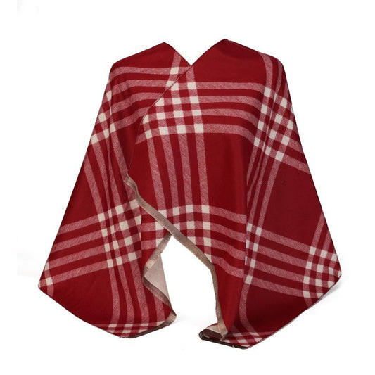 Oversized Checked Shawl Wrap – 100% Cotton Scarf Poncho Style (180cm × 65cm)