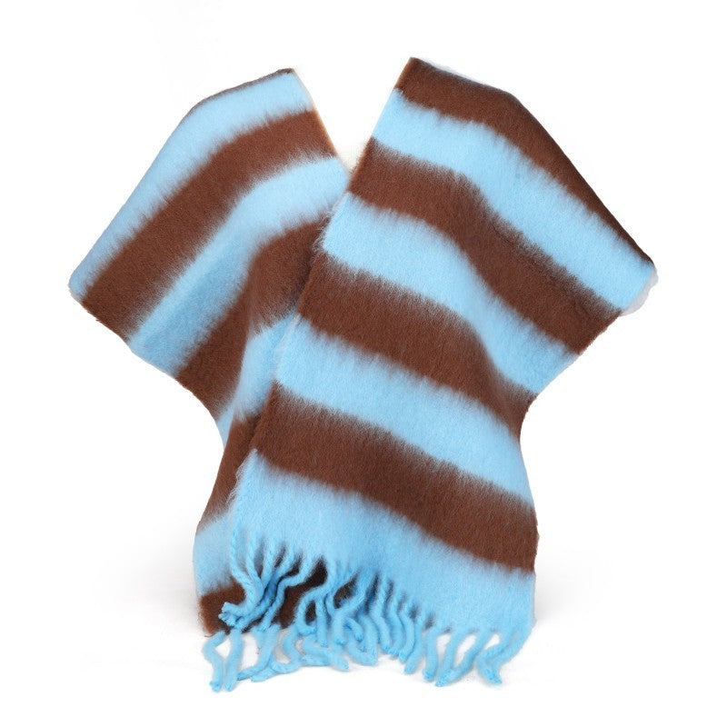 Luxury 100% Cashmere Striped Scarf – Oversized Winter Shawl Wrap with Fringe