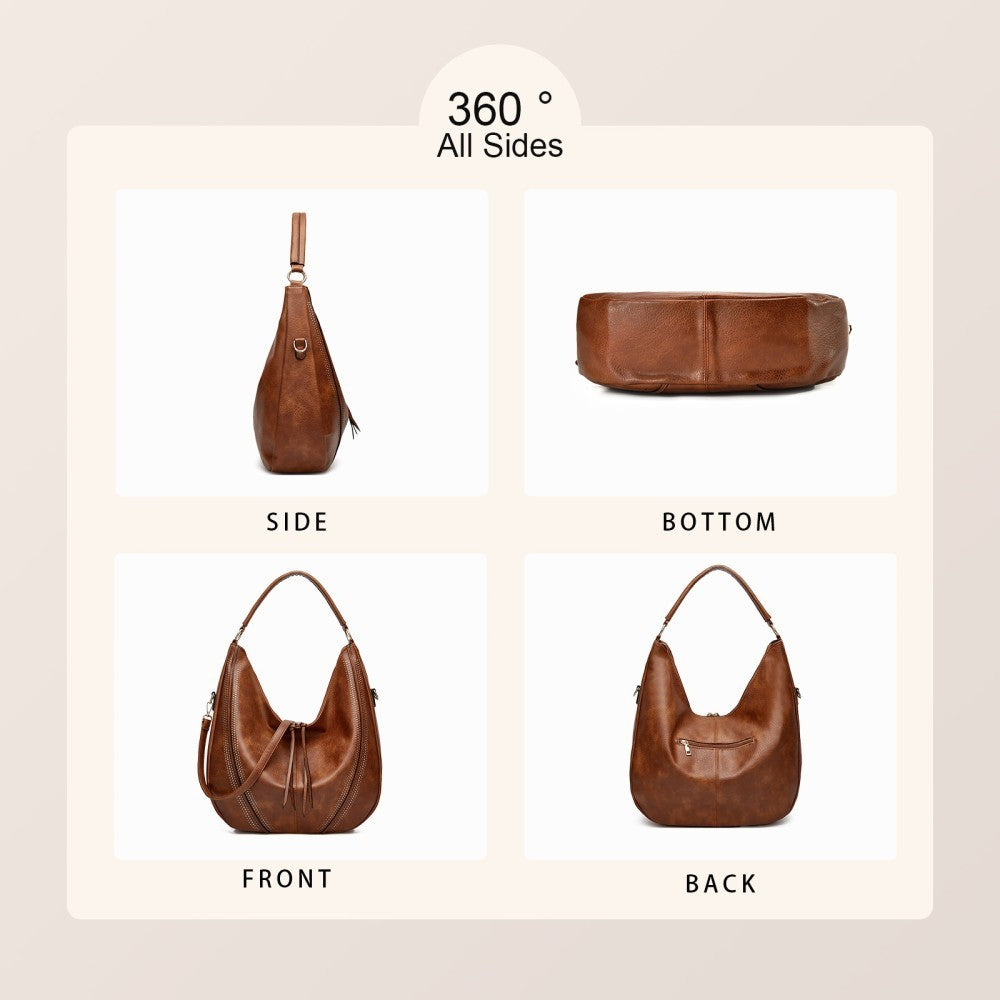 Women’s PU Leather Hobo Shoulder Bag Tote Large Capacity Handbag with Purse