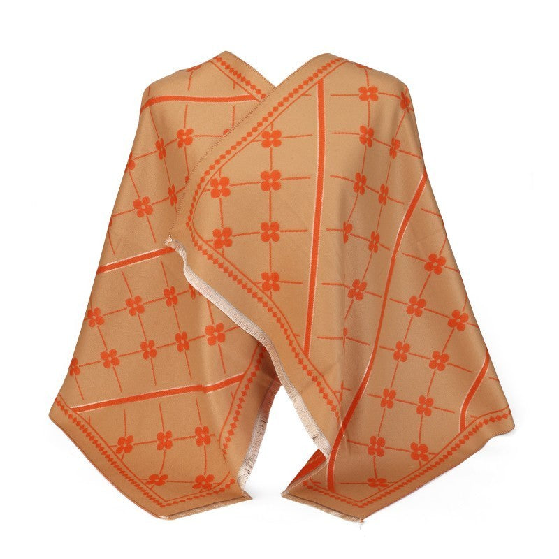 Floral Grid Oversized Shawl Wrap – 100% Cotton Scarf Poncho Style (180cm × 65cm)