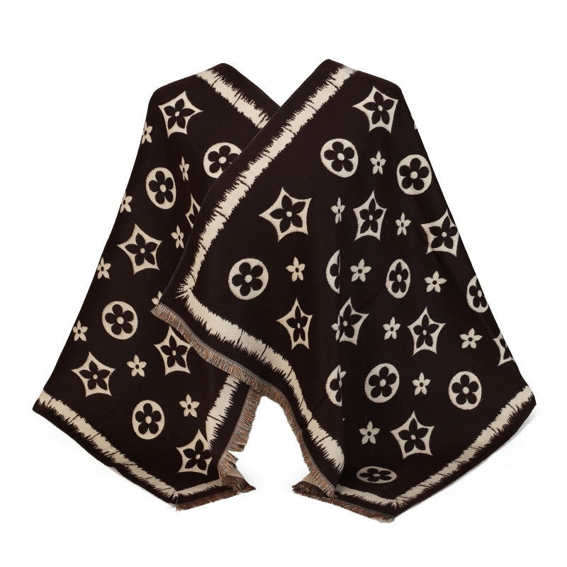 Patterned Oversized Shawl Wrap – 100% Cotton Scarf Poncho Style (180cm × 65cm)