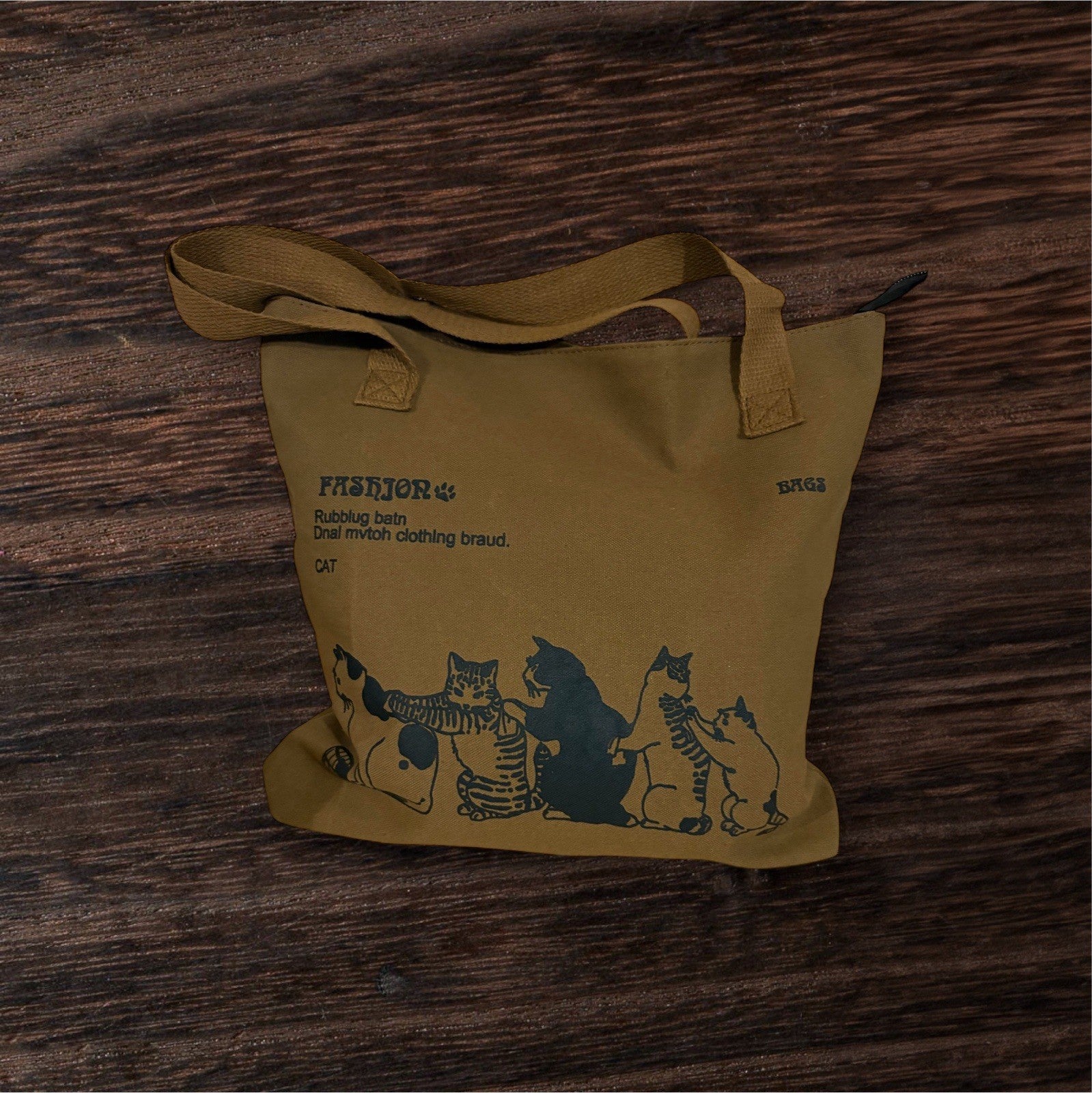 Terra cotta Canvas Tote Bag with Cute Cat Print – Eco Reusable Shoulder Handbag