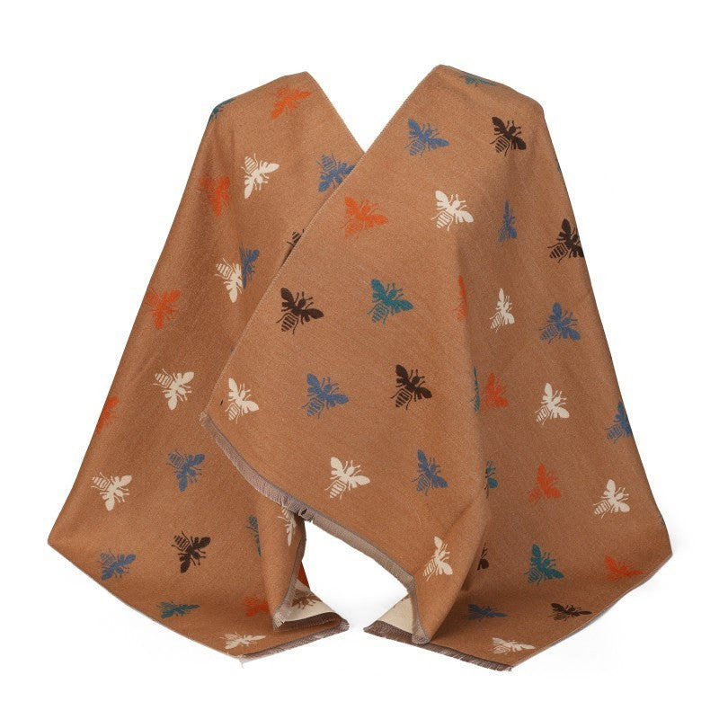 Luxury 100% Cotton Bee Print Scarf Shawl Wrap – Soft Oversized Fashion Accessory