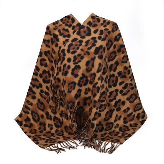Leopard Print Shawl Scarf – Women’s Large Cotton Wrap | Winter Fashion Poncho