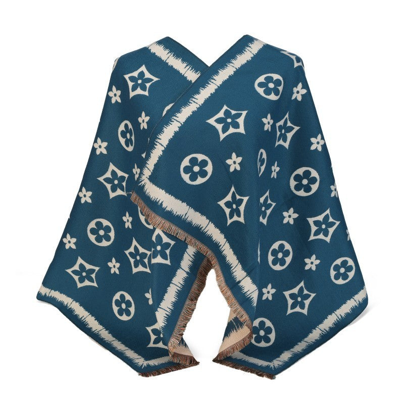 Patterned Oversized Shawl Wrap – 100% Cotton Scarf Poncho Style (180cm × 65cm)