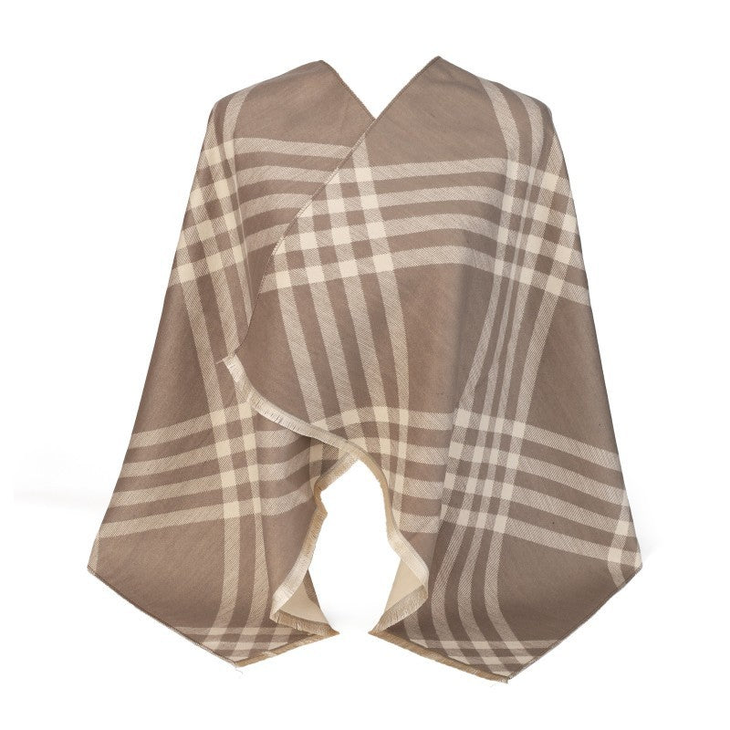 Oversized Checked Shawl Wrap – 100% Cotton Scarf Poncho Style (180cm × 65cm)