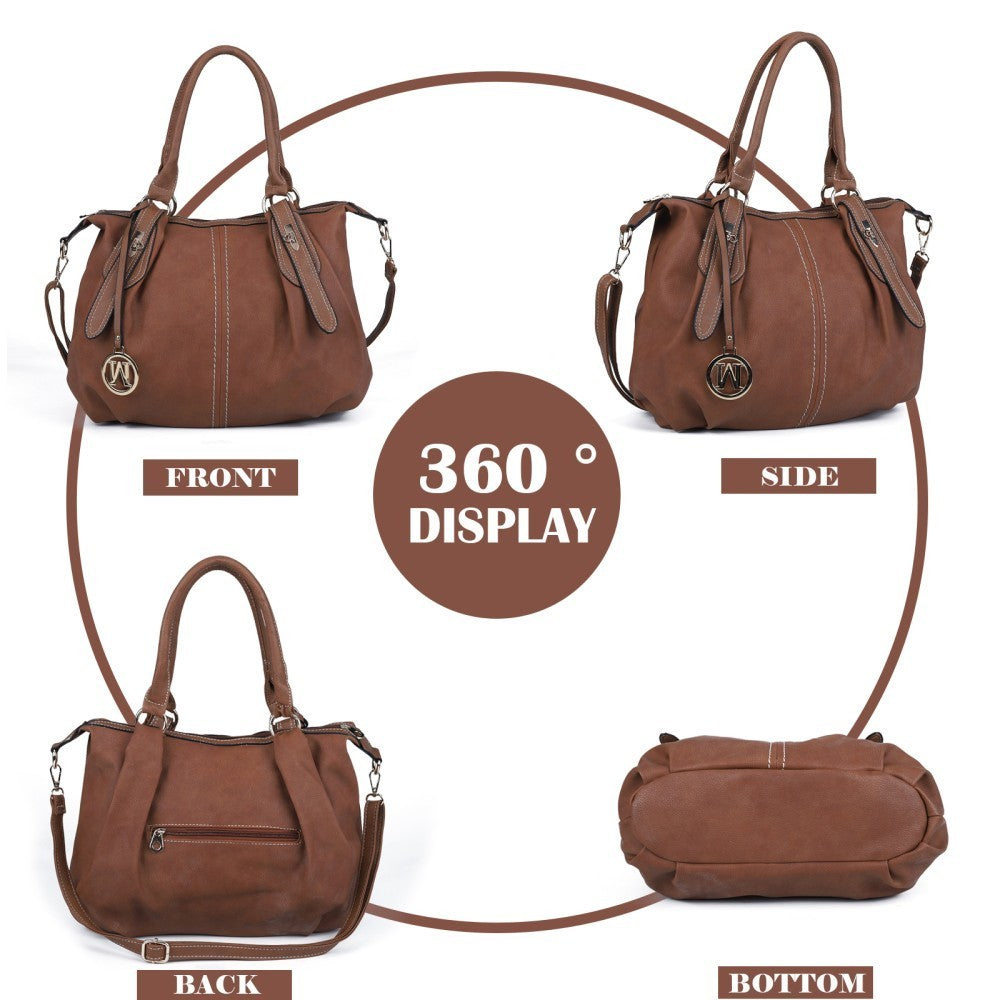 Women’s PU Leather Shoulder Tote Handbag Large Capacity Satchel Bag – Brown