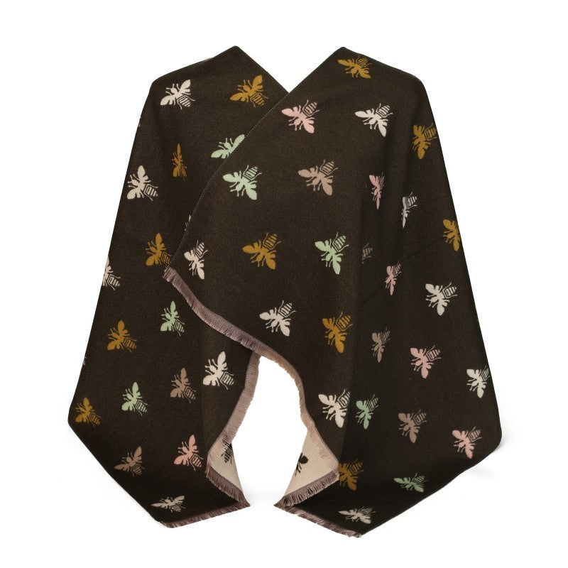 Luxury 100% Cotton Bee Print Scarf Shawl Wrap – Soft Oversized Fashion Accessory