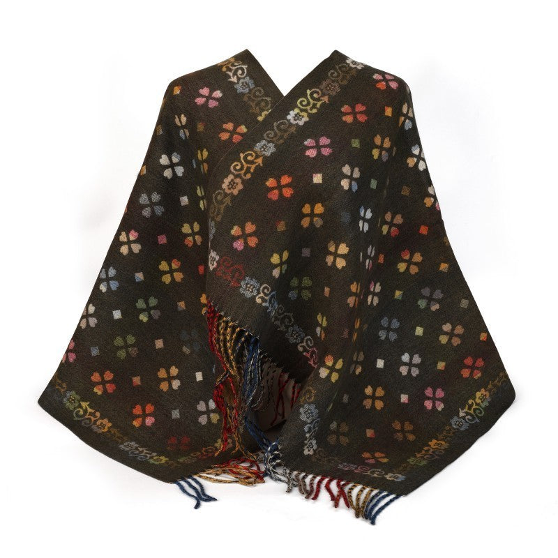 Floral Pattern 100% Cotton Oversized Shawl with Fringe – Large Wrap & Poncho