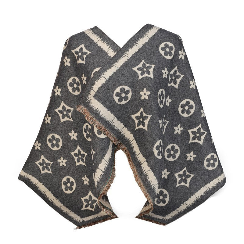 Patterned Oversized Shawl Wrap – 100% Cotton Scarf Poncho Style (180cm × 65cm)