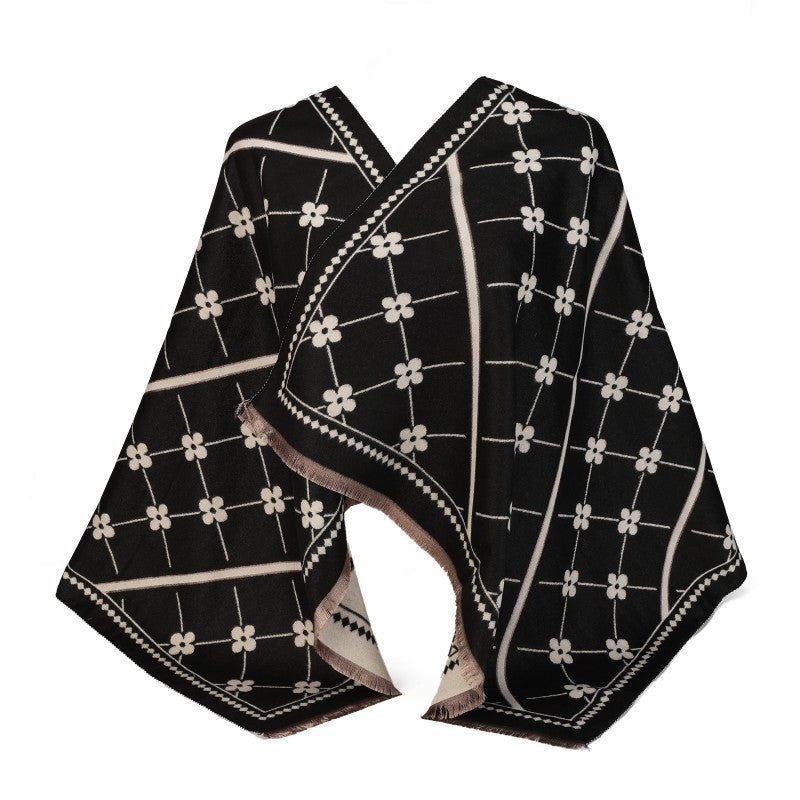 Floral Grid Oversized Shawl Wrap – 100% Cotton Scarf Poncho Style (180cm × 65cm)