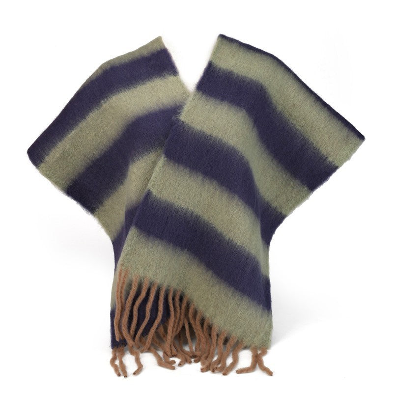 Luxury 100% Cashmere Striped Scarf – Oversized Winter Shawl Wrap with Fringe