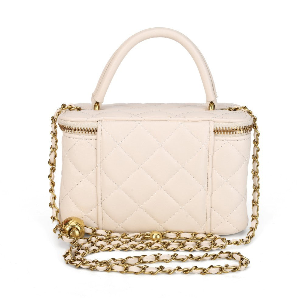Women’s Quilted PU Mini Crossbody Shoulder Bag Chain Handbag Box Purse Beige