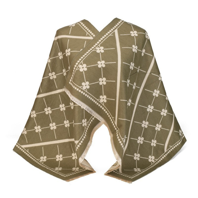 Floral Grid Oversized Shawl Wrap – 100% Cotton Scarf Poncho Style (180cm × 65cm)