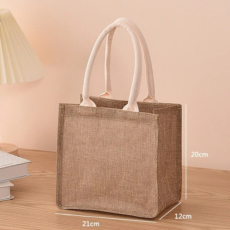Eco-Friendly Jute Tote Bag with Cotton Handles – Reusable Shopping & Gift Bag