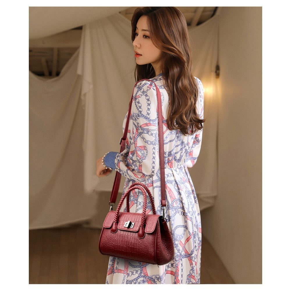 Women’s Croc Embossed PU Leather Handbag Shoulder Bag Tote Satchel with Strap
