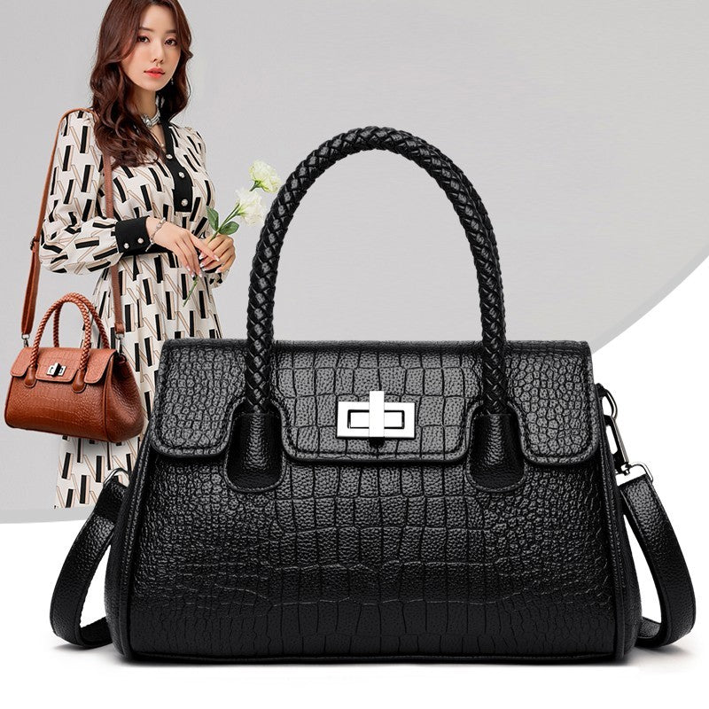 Women’s Croc Embossed PU Leather Handbag Shoulder Bag Tote Satchel with Strap