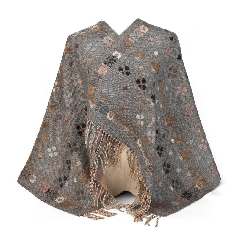 Floral Pattern 100% Cotton Oversized Shawl with Fringe – Large Wrap & Poncho