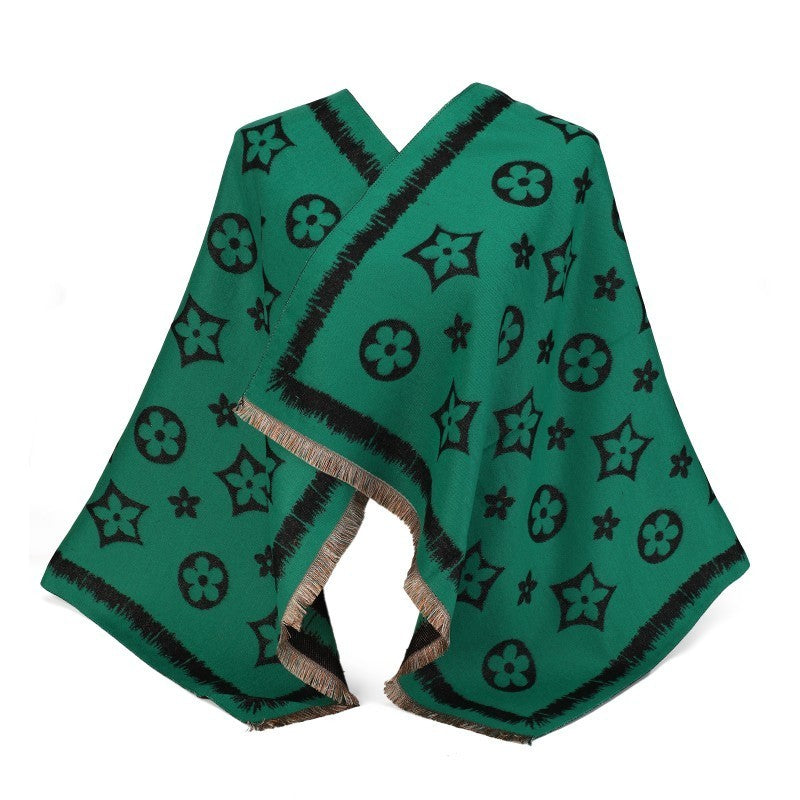 Patterned Oversized Shawl Wrap – 100% Cotton Scarf Poncho Style (180cm × 65cm)