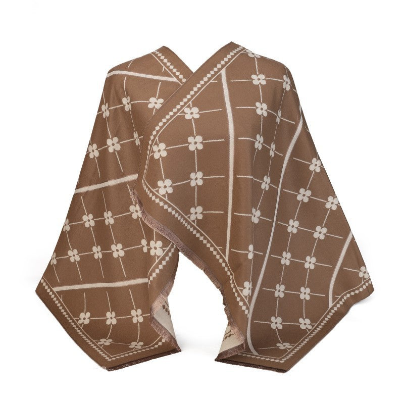 Floral Grid Oversized Shawl Wrap – 100% Cotton Scarf Poncho Style (180cm × 65cm)