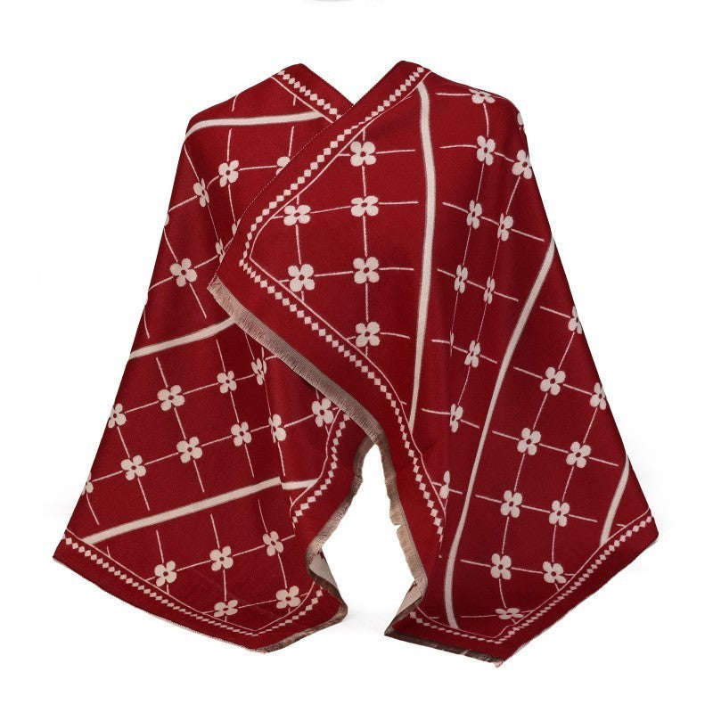 Floral Grid Oversized Shawl Wrap – 100% Cotton Scarf Poncho Style (180cm × 65cm)