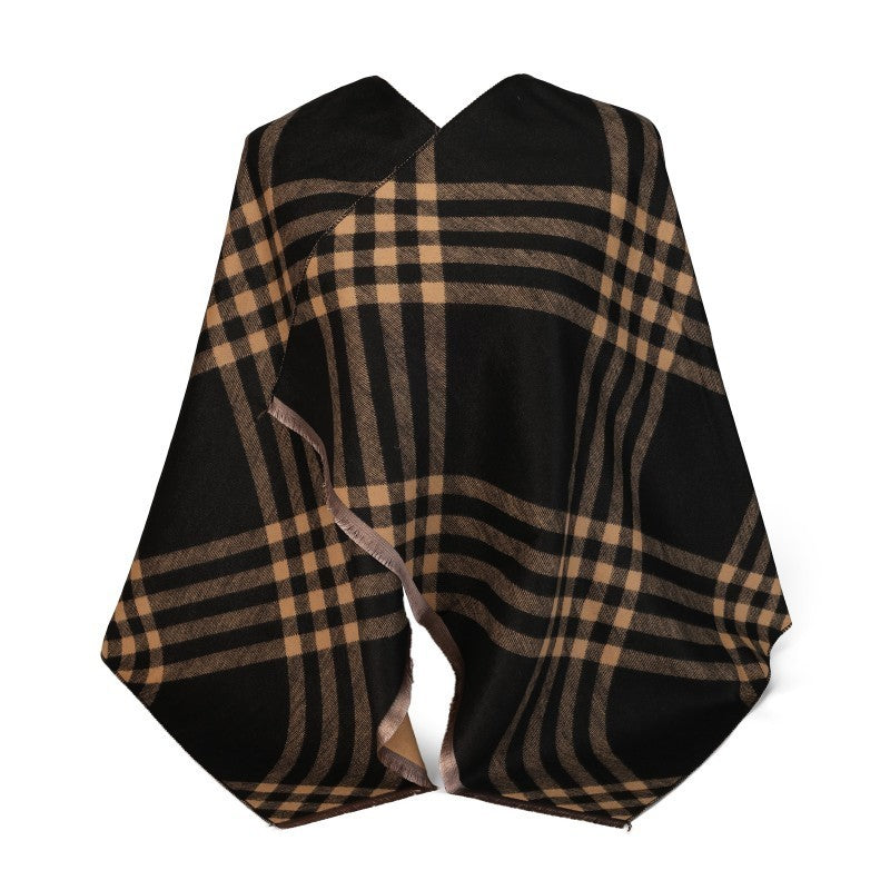 Oversized Checked Shawl Wrap – 100% Cotton Scarf Poncho Style (180cm × 65cm)