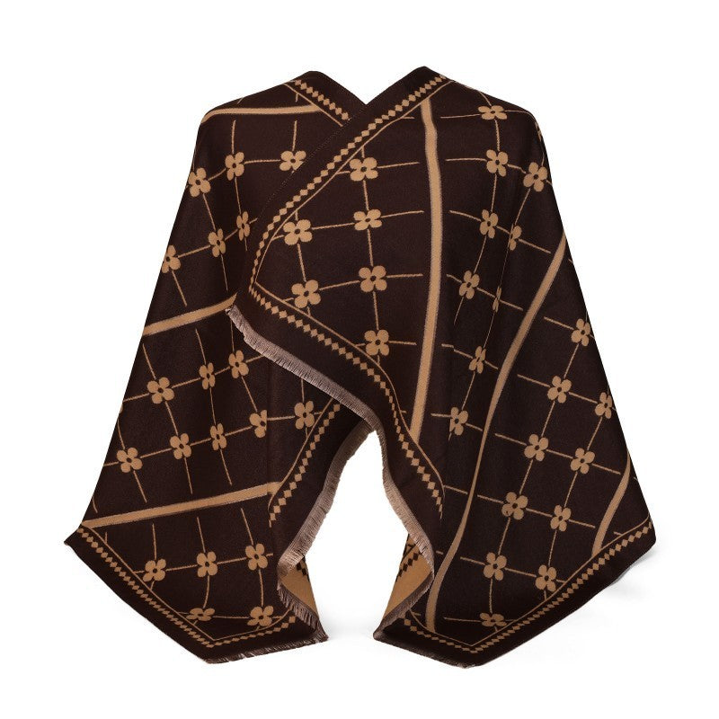 Floral Grid Oversized Shawl Wrap – 100% Cotton Scarf Poncho Style (180cm × 65cm)